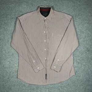 Zegna Sport Button Down Shirt Mens XL Red White Striped Long Sleeve Cotton‎